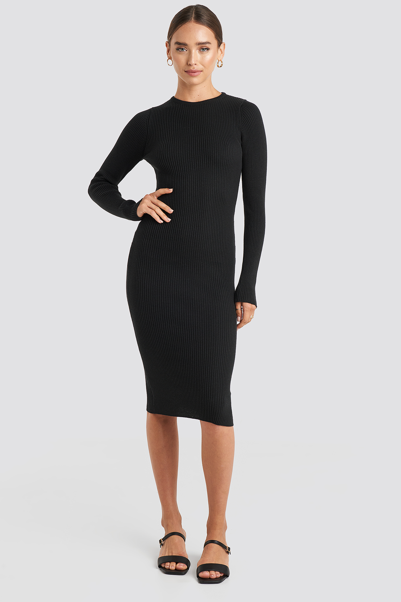Ribbed Knitted Midi Dress Black | na-kd.com